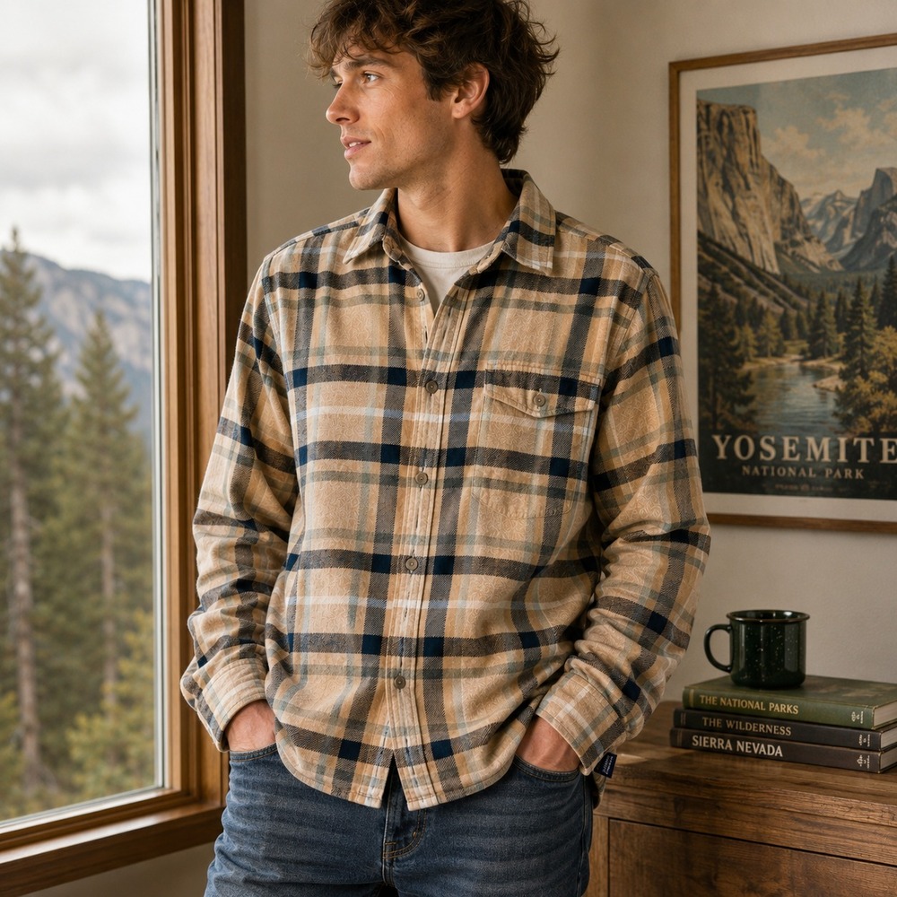 Patagonia Mens Lightweight Fjord Flannel Shirt XS Tan Plaid Organic Cotton 54020